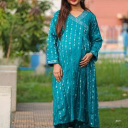 Aujjessa Women Angrakha Sequinned Kurta with Trousers-image-13