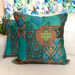 TARA- Sparkling Homes Blue & Yellow Set of 2 Ethnic Motifs Velvet Square Cushion Covers-28