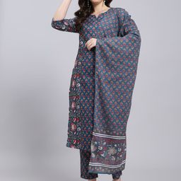 Anouk Rustic Floral Printed Notch Neck Kurta With Trousers & Dupatta-picture-2