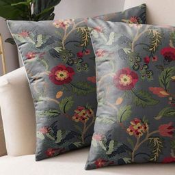 Aura Grey & Red Set of 2 Floral Square Cushion Covers-17