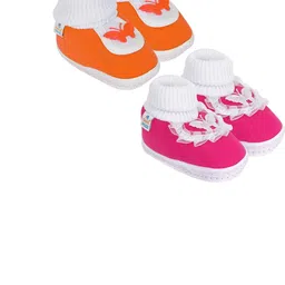 NESKA MODA 0 To 6 Month Combo Pack of 2 Pair Newborn Baby Girls Soft Cotton Butterfly Frill Booties-20