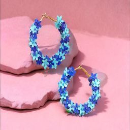 DressBerry Gold-Plated Floral Beaded Circular Shaped Hoop Earrings-image-85