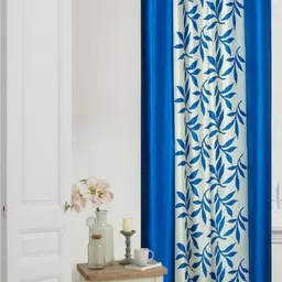 270 cm (9 ft) Polyester Semi Transparent Long Door Curtain Single Curtain (Floral, Aqua)-image-92