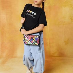 HERE&NOW Girls Graphic Printed Round Neck Pure Cotton T-shirt With Jogger-picture-20