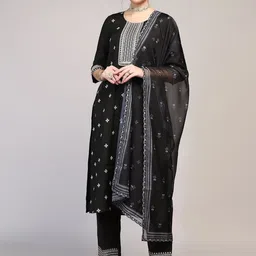 Moda Rapido Floral Embroidered Round Neck Straight Kurta With Trouser And Dupatta-46