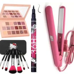 Coverbrown Nude eyeshadow,Yanqina Eyeliner,kitty Brushes,Mini Straightner,Smudge Prof Kajal-16
