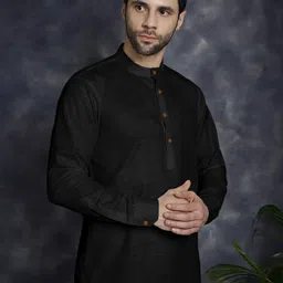 Zombom Men Mandarin Collar Long Sleeve Straight Kurta-image-52