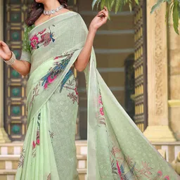 Anouk Floral Linen Blend Designer Saree-picture-14