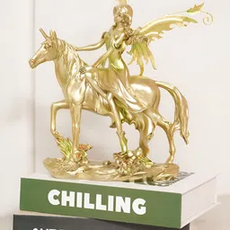 HOME 360 Gold-Toned Fantasy Fairy Ridding Unicorn Idol Showpiece-picture-7
