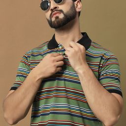GET GOLF Men Striped Polo Collar T-shirt-image-87