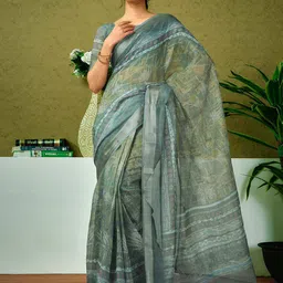 all about you Floral Zari Pure Linen Ready to Wear Saree-image-98