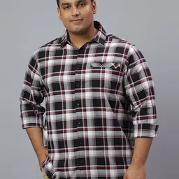 NEON CHILLIE Plus Size Checked Spread Collar Classic Slim Fit Cotton Shirt-image-79
