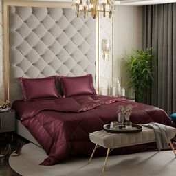 Stoa Paris Burgundy Solid 4 Piece Double Queen Regular Bedding Set image 1