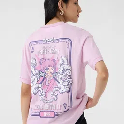The Souled Store Graphic Printed Drop-Shoulder Sleeves Pure Cotton Oversized T-shirt-image-6