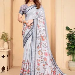 MORDEN MUSE Floral Printed Saree with Blouse Piece-picture-47