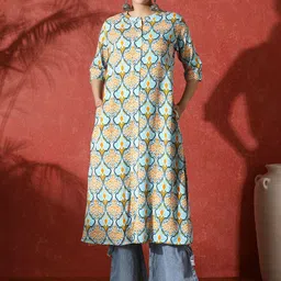 Sangria Ethnic Motifs Printed Mandarin Collar A-Line Kurta-picture-48