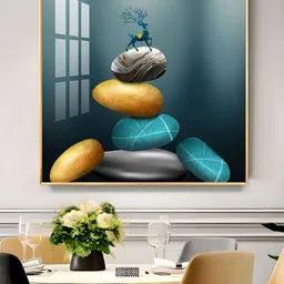 THE NEXT DECOR Blue & Grey Peaceful Deer On Rock Glass Finish Square Wall Art-image-23