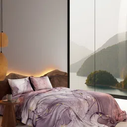Stoa Paris Lavender & White 300 TC Super King Bedsheet with 2 Pillow Covers-image-64
