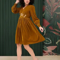all about you Floral Embroidered Velvet Fit & Flare Dress-image-25
