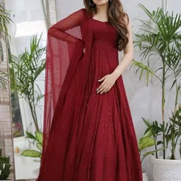 KALINI Women Printed Gown Embroidered chikankari Gown With Dupatta-image-88