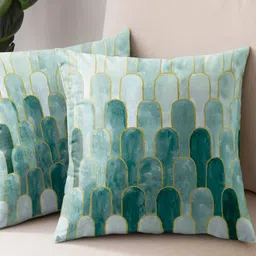 Aura Green & Gold-Toned 2 Pieces Abstract Printed Square Cushion Covers-image-68