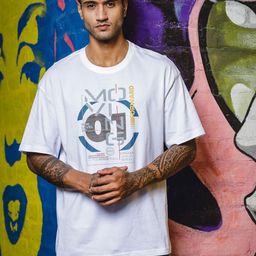 ONE SKY Men Typography Printed Round Neck Cotton Oversized T-shirt-image-1
