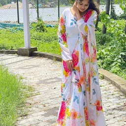 Jash Creation Floral Printed Round Neck Anarkali Kurta With Dupatta-54