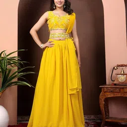 Delice Floral Embroidered Ready To Wear Lehenga With Blouse & Dupatta-picture-30