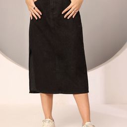 DOLCE CRUDO Denim A-Line Midi Skirt-image-42