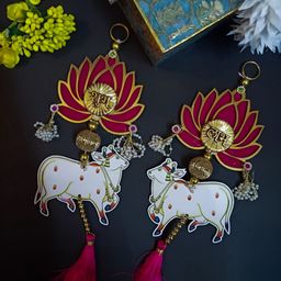 RR Crafts Pink & Yellow Lotus with Cow Festive Decor-54