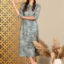 Anouk Floral Printed Fit and Flare Ethnic Dress-image-47