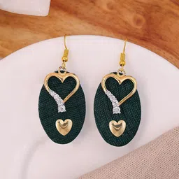 VIRAASI Gold-Plated Cubic Zirconia Studded Oval Shaped Drop Earrings-11