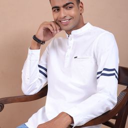 The Indian Garage Co Men White Solid Kurta with stripe detail-picture-42