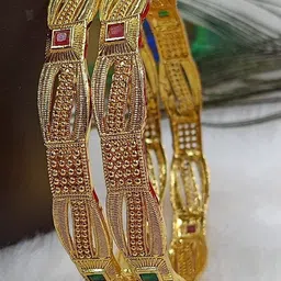 SGA FASHIO Set Of 2 Gold-Plated AD Studded Temple Bangles-33
