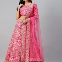 DIVASTRI Embroidered Thread Work Semi-Stitched Lehenga & Unstitched Choli With Dupatta-picture-9