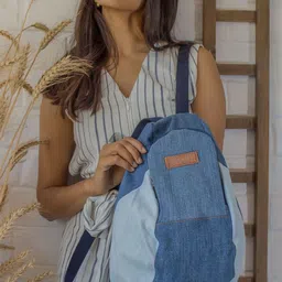 DWIJ Women Upcycled Denim Convertible Three Way Tote Bag-54