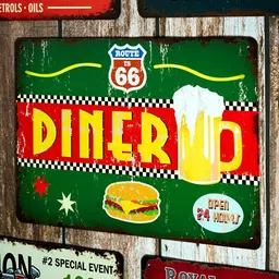 eazy wagon Green & Yellow Route66 Diner Printed Wall HangingDecor-image-1