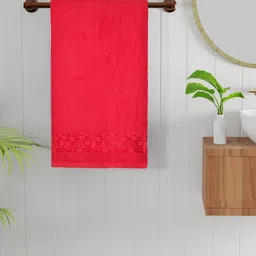 home expressions Red Floral Printed Cotton 470 GSM Bath Towel-picture-31
