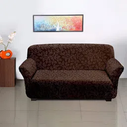 Kuber Industries Brown Printed Cotton 3 Seater Stretchable Sofa Cover-image-49