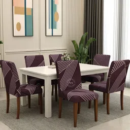 WOODEN STREET Set Of 6 Grey Storkin Printed Chair Covers-image-69