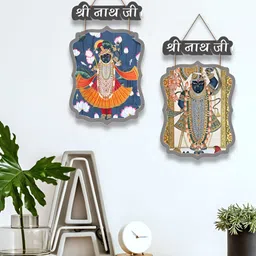 ArtVibes Blue & Yellow Set Of 2 Printed Wooden Wall Hanging-28