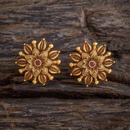 Kushal's Fashion Jewellery Gold-Plated Floral Antique Studs Earrings-56