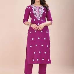 Lerkiza Women Floral Embroidered Regular Gotta Patti Kurta with Palazzos-picture-20
