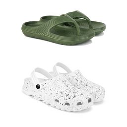 DRACKFOOT Men Set Of 2 Printed Stylish Clogs & Thong Flip-Flops-12