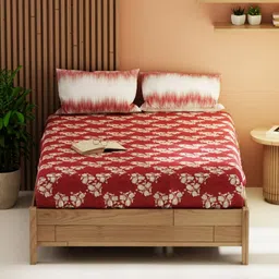 KOPA magnolia Red & Beige Floral Microfiber 152 TC Queen Bedsheet with 2 Pillow Covers-9