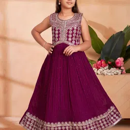 BAESD Girls Ethnic Motifs Embellished Embroidered Georgette Gown Maxi Dress-picture-18