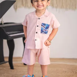 BLOOD PANTHER Boys Printed Linen Shirt With Shorts-14
