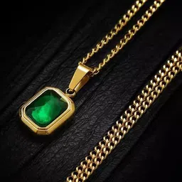 BEYTER Gold-Plated Stone Studded Rectangle Charm Pendant With Chain-image-10