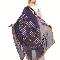 Way2Like Striped Gotta Patti Tasselled Detail Silk Wrap Shawl Scarf Hijab Dupatta-picture-18