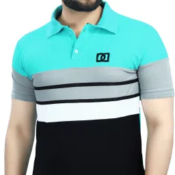 Men Colorblock Polo Neck Polycotton Green T-Shirt-picture-5